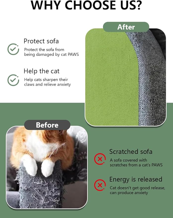 Cat Scratch Couch Furniture Protector, Adhesive Cat Scratch Pad Deterrent for Furniture, DIY Climbing Cat Scratcher Couch Protector from Cat Claws Scratching for Indoor(Green, 39.3x15.8Inch)