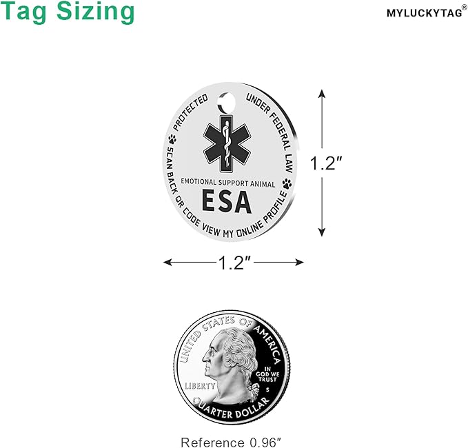 MYLUCKYTAG QR Code ESA Emotional Support Dog ID Tag - Pet Online Profile - Scan QR Receive Instant Pet Location Alert Email