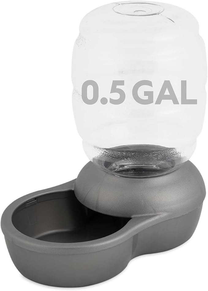 Petmate Replendish Automatic Gravity Waterer for Cats and Dogs, BPA-Free, No Batteries Required, Includes Charcoal Filter, 0.5 Gallon,Silver