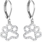 Paw Print Earrings Sterling Silver Leverback Dog Paw Earrings Puppy Paw Drop Dangle Earring for Women Girls