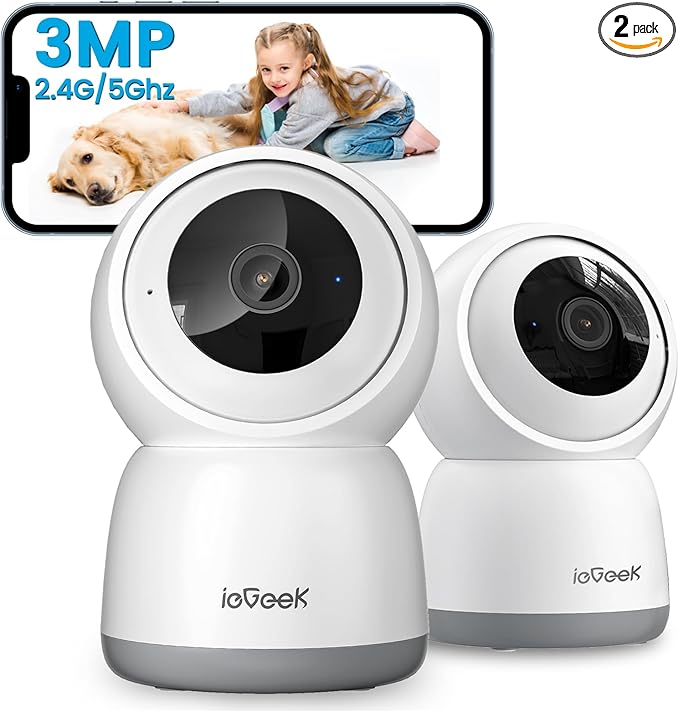 ieGeek 2K Indoor Security Camera, 5G/2.4G WiFi Pet Cameras for Home Security, 360° Dog Cam w/Auto Tracking, Smart Motion Detection, Phone App, Baby Monitor, 3MP Night Vision, Works with Alexa(2 Pack)