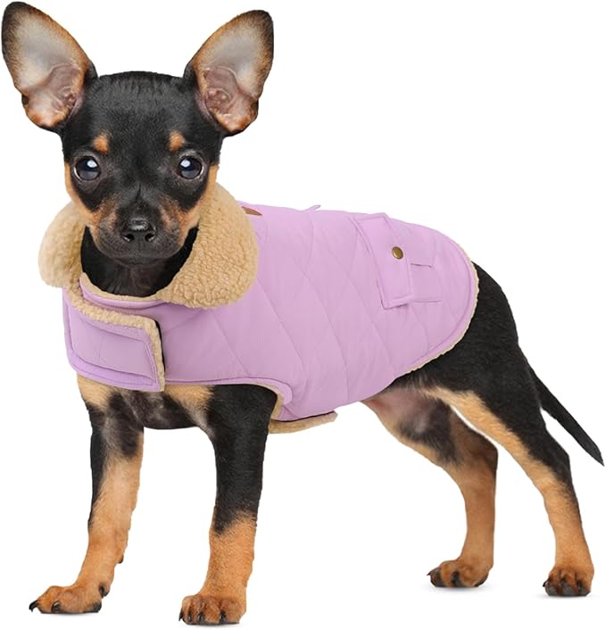 Dog Winter Coat for Small Dogs, Puppy Solid Jacket, Pet Warm Coat for Cold Weather, Windproof Pets Thickened Outfits Garments Indoor Outdoor, Lilac XS