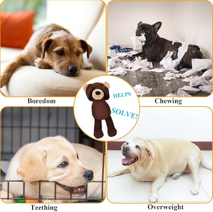 3-Layered Stuffed Dog Toys for Small Medium Dogs, Soft Plush Squeaky Dog Toys to Keep Them Busy for Small Medium Large Breed, Cute Animals Puppy Teething Chew Toys - Bear S