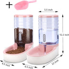 Meikuler Automatic Dog Cat Feeder and Water Dispenser Set,Waterer and Gravity Food Feeder for Small & Medium Dogs Cats Puppies,Large Capacity 1 Gallon x 2(Pink)
