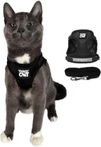 Travel Cat Harness and Leash Set - Adjustable Fit Mesh Cat Harness and Reflective Strap - Comfort Walking Vest for Kitten for Outdoor Walking, Hiking (Medium, Black)