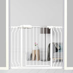 38.5-43.5 Inch Extra Wide Baby & Dog Gate, Pressure Mounted Walk Through, Heavy-Duty Safety Gate for Doorways & Stairs, White Metal with Extension Kit