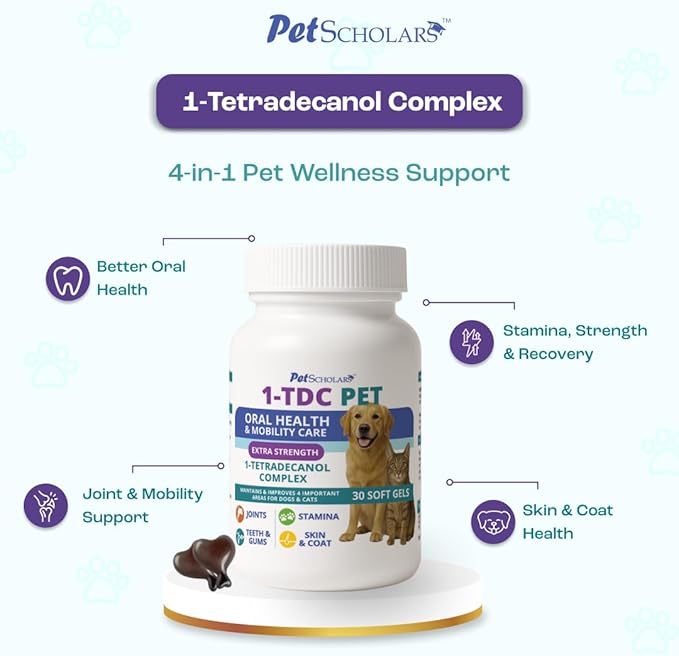 1TDC Dental & Joint Health Softgel Supplement for Dogs & Cats, Supports Oral Health, Stamina, Mobility, Muscle Strength & Recovery, Maintains Skin & Coat Health of Pets (120 Soft Gels)