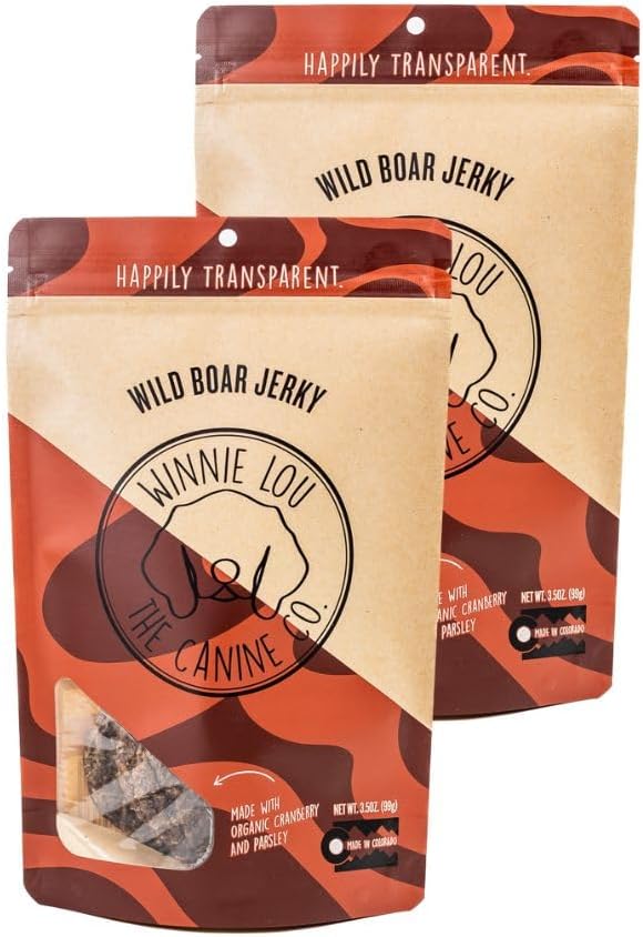 Winnie Lou Wild Boar Jerky Dog Treats – Limited Ingredient, Human Grade, Training Treats for Small, Medium & Large Dogs, Made in USA (2 Pack)