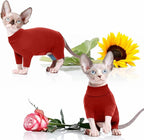 ROZKITCH Hairless Cat Clothes, Breathable Soft Cat Jumpers for Cats Only, Cat Coat with Four Legs, Warm Cat Sweater Cat T-Shirt Cat Pajamas Jumpsuit Vest Cornish Rex Devon Rex Peterbald Red M