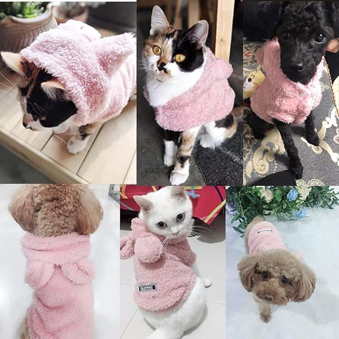 Easter Dog & Cat Outfit - Bunny Ears Hoodies, Fleece Puppy Clothes, Warm Dog Sweatshirt & Cat Costume (Large, Pink)