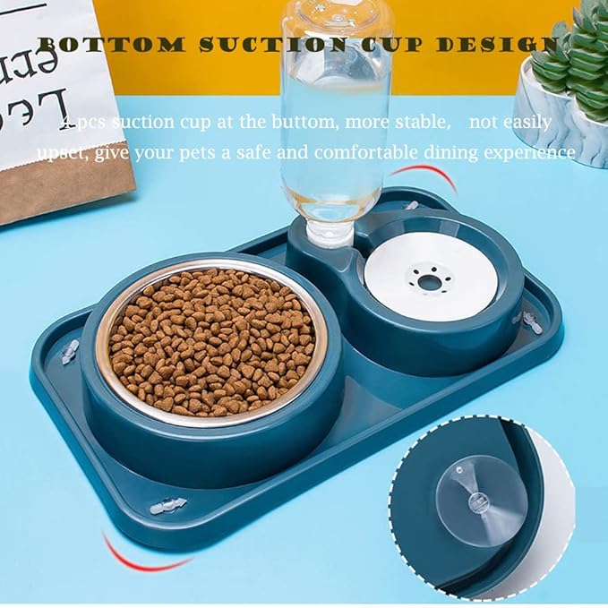 Double Dog Cat Bowl Set with Automatic Water Dispenser, Stainless Steel, Anti-Slip and Anti-Spill Design for Multiple Pets