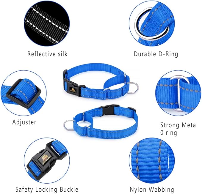 Plutus Pet Reflective Martingale Collar with Buckle - Durable and Adjustable Training Collar for No Pulling, Dog Choker Collar for Small Medium Large Dogs, Navy Blue, M