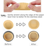 Disposable Cat Food Bowl Set (300 Pcs Small Paper Bowls + 2 Pcs Stainless Steel Pet Bowls) Dog Disposable Bowls Disposable Cat Plates for Wet Food Pet Food Bowl for Pet Feeding Station(Khaki Brown)