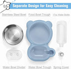 Dog Bowls, Cat Food and Water Bowl Set with Water Dispenser and Stainless Steel Bowl for Cats and Small Dogs - Light Blue