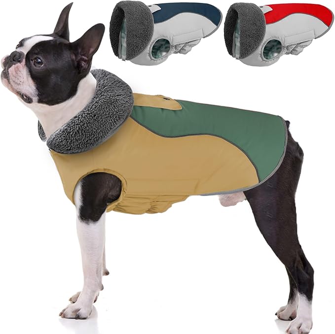 Doglay Dog Jacket Waterproof Dog Coat, Reflective Cold Weather Winter Coat, Adjustable Turtleneck Fleece Puppy Snow Jacket with Harness Hole for Small Medium Large Dogs