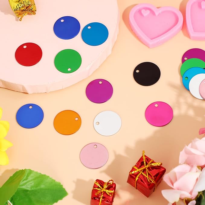 Sadnyy Blank Dog Pet Tags 25 mm for Engraving Aluminum Round Discs Smooth Metal Colorful Double Stamping Tag Pendants with Hole for DIY Craft Pet Charm Supplies(100 Pcs)