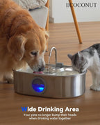 3.4Gal Dog Water Fountain for Large Dogs, 13L Stainless Steel Large Pet Fountain with Deeper & Wider Drinking Area, Automatic Dog Water Bowl Dispenser with Water Window & LED, Super Quiet
