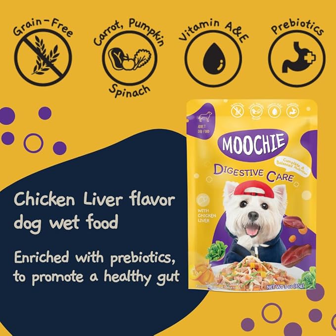 MOOCHIE Soft Wet Dog Food - Superfood Selection - Duck, Salmon & Chicken Liver Flavors - No Artificial Flavors or Preservative -12 x 2.5 oz Pouch