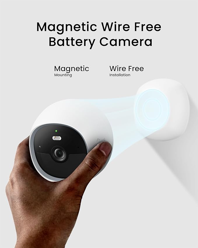 youkey S320 Magnetic Wire-Free Camera 2.5K QHD Security Camera with Dual Band WiFi 6, Built-in 8GB Storage, Color Night Vision, AI Human Pet Detection, IP65, No Monthly Fees