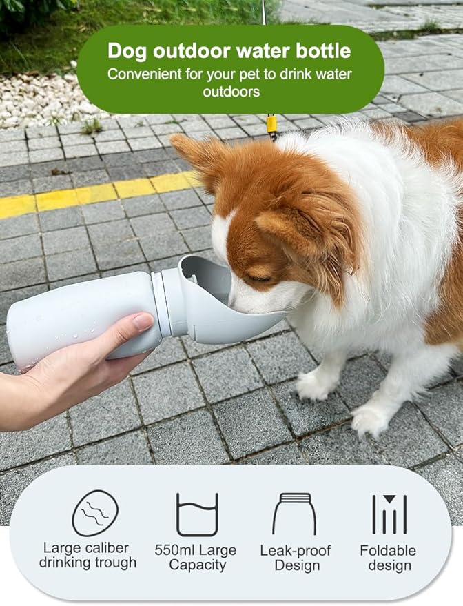 Portable Dog Water Bottle, 19 oz Capacity, Foldable Silicone Design, Leak-Proof Travel Bottle with Drinking Trough