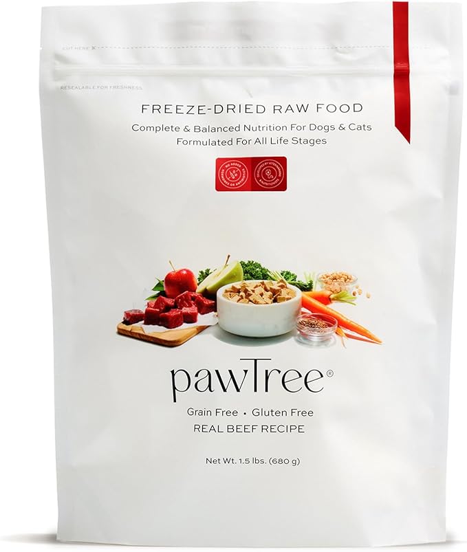 pawTree Freeze-Dried Raw Food for Dogs & Cats. Nutrient-Rich, All-Natural, Complete & Balanced Nutrition. Real Meat, Vegetables & Superfoods, Freeze-Dried for Maximum Nutrition (1.5 lbs, Beef)
