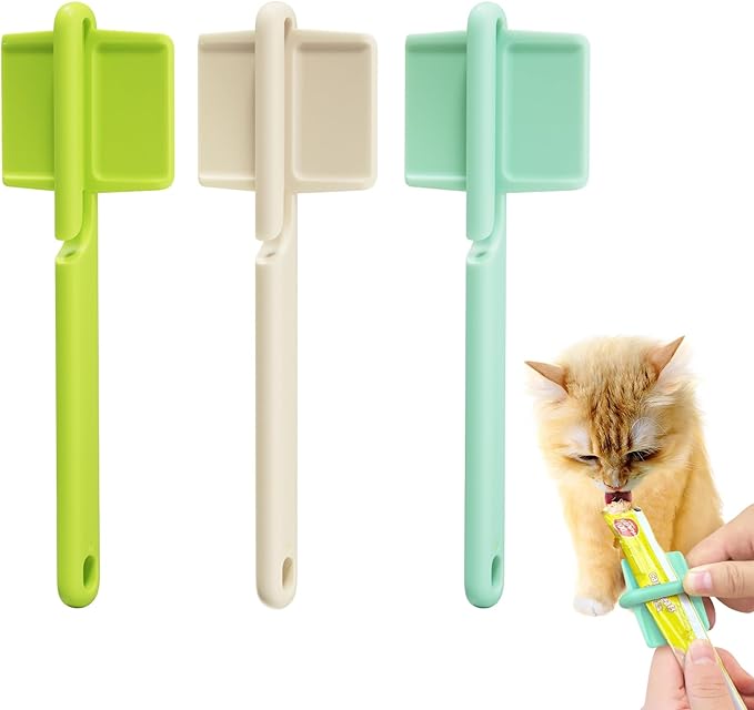 3pcs Cat Strip Feeders, Kitten Strip Squeeze Spoon for Wet Food and Liquid Snack, Cat Lickable Puree Treat Food Dispenser Pet Food Mixing Spoon Feeding Scoop for Pets (Blue & Green and White