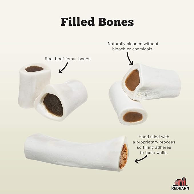 Redbarn Filled Dog Bones Peanut Butter, Cheese N' Bacon, Beef, Natural Long-Lasting Dental Treats; Suitable for Aggressive Chewers. Peanut Butter, Large 6" - 15 Bones