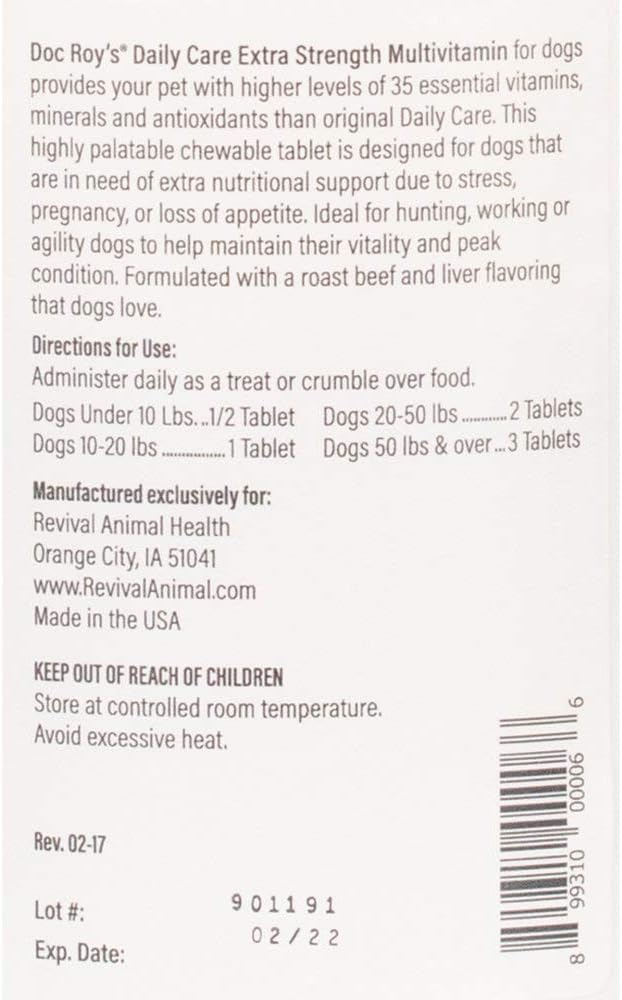 Doc Roy's Daily Care Extra Multivitamin with Minerals for Dogs- Canine Daily Health Supplement - 365ct Tablets