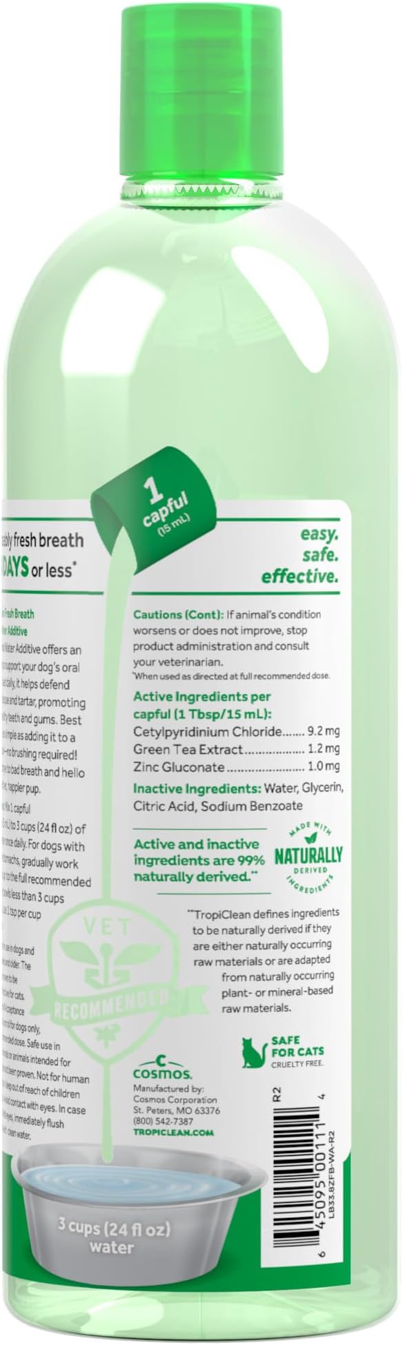 TropiClean Fresh Breath Water Additive for Dogs, Dog Breath Freshener and Teeth Cleaning Solution, No Toothpaste or Toothbrush Required, 33.8oz.