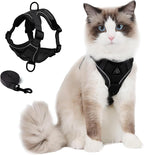 Cat Harness and Leash Set: Upgraded Escape Proof Vest with Lead for Large Cat Small Dog Puppy Walking, Soft Jacket Reflective Strips, Black (S)
