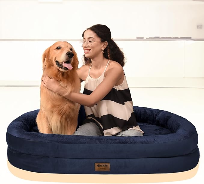 Orthopedic Waterproof Large Dog Bed: Memory Foam Washable Dog Bed with Bolsters - XXL Orthopedic Removable Cover for Medium Large Sized Pet - Non-Slip Bottom - Navy