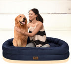Orthopedic Washable Large Dog Bed: Cooling Dog Bed with Bolsters - Jumbo Bed Waterproof Removable Cover Non-Slip Pet Bed for Extra Large Sized - Navy