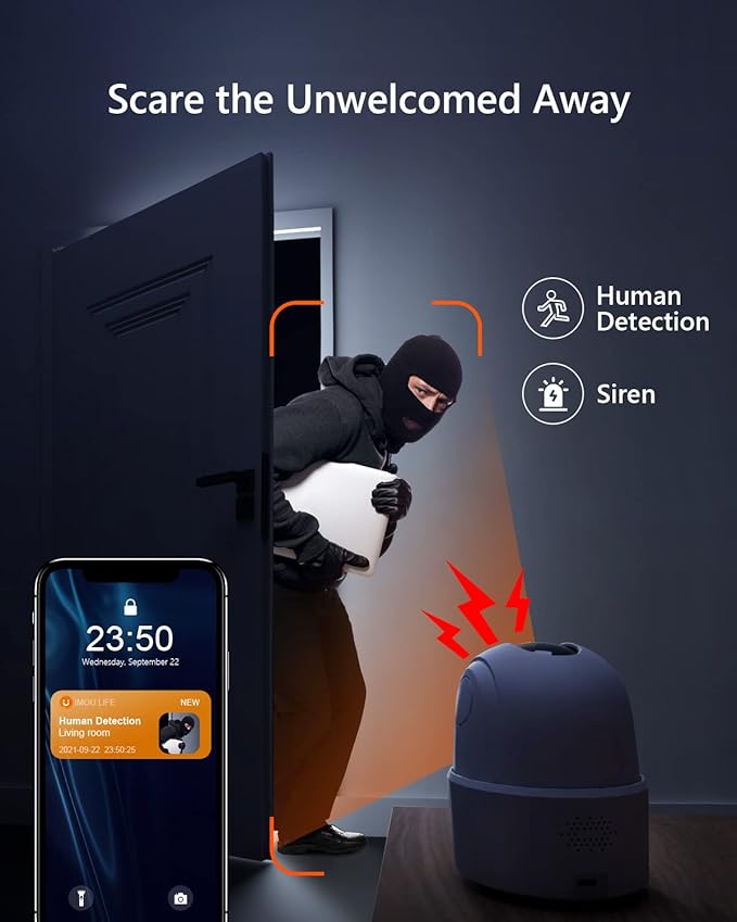 Imou 2K WiFi Security Camera Indoor Pet Dog Baby Camera with AI Human/Motion/Sound Detection, 360° Wireless IP Home Security Camera, Smart Tracking, Siren, Night Vision, 2-Way Audio, Works with Alexa