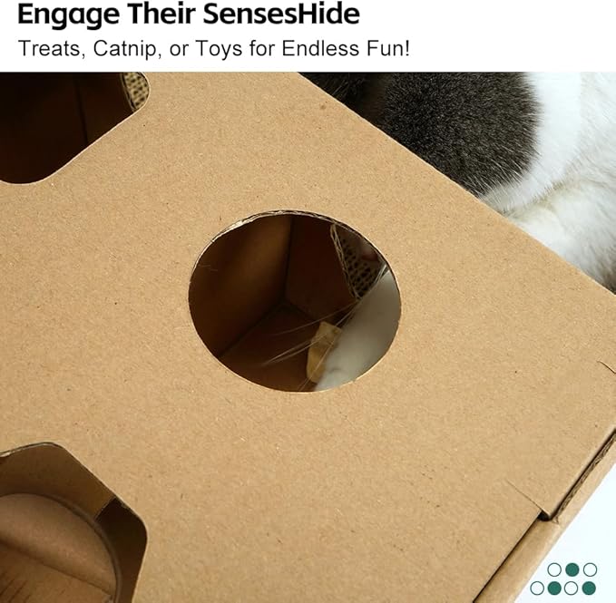 3-in-1 Multi-Functional Cardboard Cat Scratcher Box with Double-Sided Scratch Pad and Interactive Toy Assortment - Includes Refillable Pads and Treat Puzzle Box - Ideal for Indoor Cats