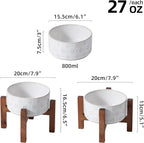 Ceramic 6.1inch Raised Dog and Cat Bowl Set, 2 Heights Elevated with Acacia Wood Stand, Food and Water Bowl for Small Breed Dogs, Weighted Dog Dishes(27oz, Arctic White)