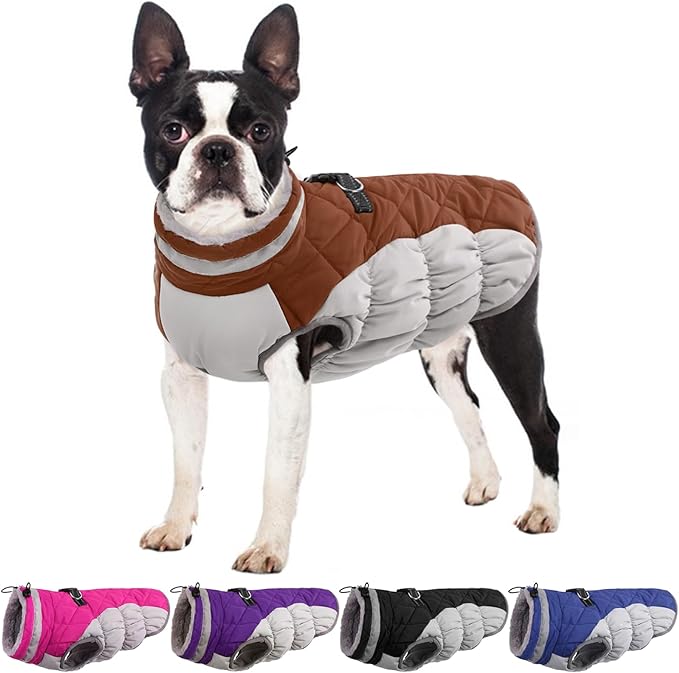 Small Dog Coat,Dog Jackets for Small Dogs,Warm Winter Jacket, Puppy Coat with Harness Built in,Waterproof Dogs Jacket,Puppy Cold Weather Coats,Winter Clothes Snowsuit Shih Tzu Bichon,Brown