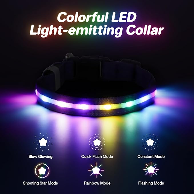 RUXAN Light Up Dog Collar,Dog Lights for Night Walking,LED Collars Waterproof,Glow Dog Collars Rechargeable,Dog Collars Light for Small,Medium,Large Dogs (Large,Purple)