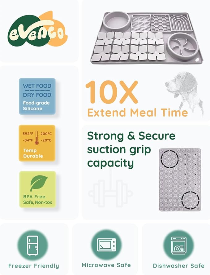 Slow Feeder Bowl, Silicone Lick Mat with Suction Cups for Dog Cat, Snuffle Mat for Pet Smell Training, Puzzle Toys for Bored Puppy, Sniff Mat for Slow Eating and Keep Busy, Lavender Gray