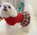Lanyarco Burgundy Red Knitted Dog Sweater Dress, Dog Sweaters for Small Dogs Girl, Maltese Cat Apparel, Red,Small (S)