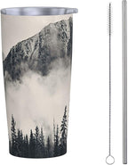 Dujiea 20oz Tumbler With Lid And Straw, Foggy Mountains And Trees Vacuum Insulated Iced Coffee Mug Reusable Travel Cup Stainless Steel Water Bottle
