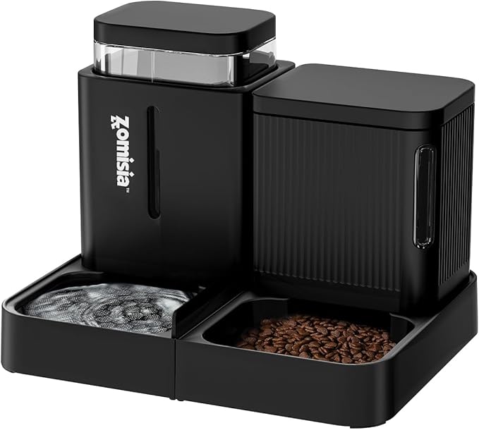 Gravity Cat Feeder and Water Dispenser, 2 in 1 Cat Self Feeder with 180 Degree Rotatable, 2 Pack Automatic Feeding Large Capacity for Small Medium Dog Puppy Kitten, Black, 0.8 Gallon x 2