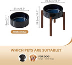 Ceramic 8.2inch Raised Dog Bowl Set, Elevated with Acacia Wood Stand, Food and Water Bowl for Large Breed Dogs, Weighted Pet Dishes(60oz, Starry Sky)