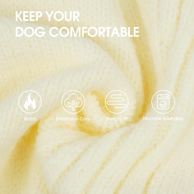 IECOii Extra Large Dog Sweater 4XL,Thermal Warm Dog Sweaters for Giant Breed Dogs,Turtleneck Knitted Knitwear for Pet Winter,Stretchy&Easy On Doggy Sweatshirt for Doberman,Great Dane(White,XXXXL)