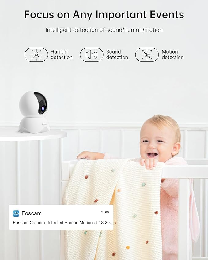 FOSCAM 3K 5MP WiFi Pet Cameras with 2.4GHz Indoor Camera Baby Monitor and 360° Pan Tilt, 2-Way Audio, Support Cloud & SD Card Storage 2 Pack of White