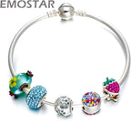 EMOSTAR Dog Paw Print Charms with Various Birthstone Crystals, 925 Sterling Silver Pawprint Beads for 3mm Snake Chain, Pet Lover Gifts for European Women Bracelet