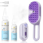 Steam Brush for Cat & Dog – 3-in-1 Spritz Pet Spray Hair Removal Comb for Grooming & Shedding Steam – Water Brush for Long & Short Haired Pets– Includes Two Bottles Waterless Shampoo