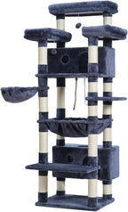 Cat Tree for Indoor Cats Large Adult, 74" Cat Tower with 3 Big Platforms, 2 Baskets, 2 Condos, Multi-Level Cat Scratching Posts, Smoky Gray GCT030G