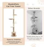 Made4Pets Floor to Ceiling Cat Tree 93-106'',Tall Cat Tower 5 Tiers, Adjustable Height, Stable Cat Tree Tower with Scratching Posts, Fluffy Condo, Hammock and Ball Toy for Indoor Cats/Kitten, Beige