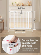 29.5-40.5" Baby Gate for Stairs, Dog Gate for Doorways, Walk Thru Auto Close Metal Baby Safety Gate for The House, Stairs and Doorways, Child Gate Pressure Mounted, Pet Gate for Dog Indoor - White