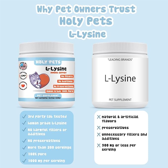 100% Pure L-Lysine Powder for Cats – No Fillers, Additives or Preservatives – 1,000mg per Scoop – Immune, Respiratory & Eye Support – Helps with Sneezing, Runny Nose & Cold Symptoms